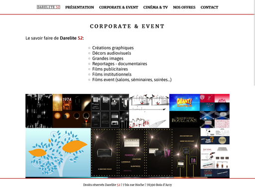 Capture d'écran de la page Coroporate & Events du site www.darelite52.com