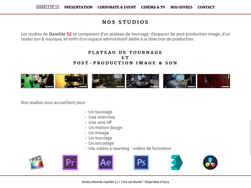 Capture d'écran de la page Studios du site www.darelite52.com