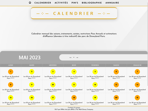 Capture d'écran de la page d'un mois du calendrier du site dlp.rp84.fr