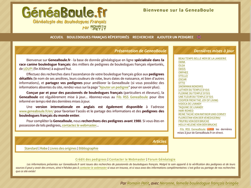 Capture d'écran de la page d'accueil du site www.geneaboule.fr