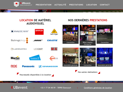 Capture d'écran de la page prestations du site www.kubevent.fr