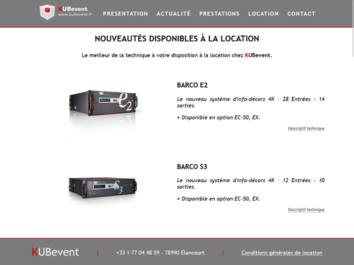 Capture d'écran de la page location du site www.kubevent.fr