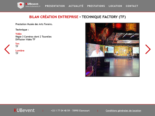 Capture d'écran de la page d'une prestation du site www.kubevent.fr