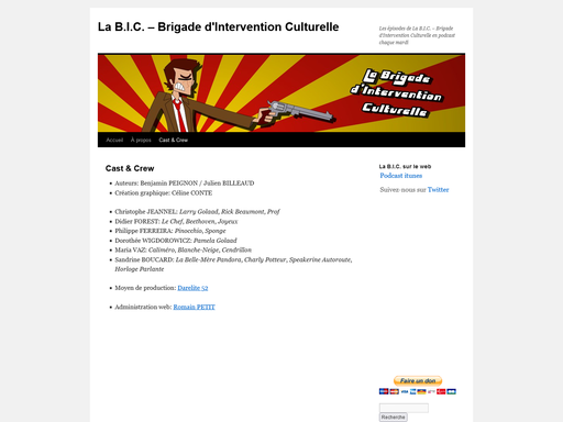 Capture d'écran de la page cast and crew du site La B.I.C. - La Brigade d'Intervention Culturelle