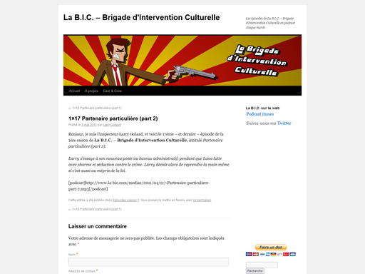 Capture d'écran de la page d'un épisode du site La B.I.C. - La Brigade d'Intervention Culturelle
