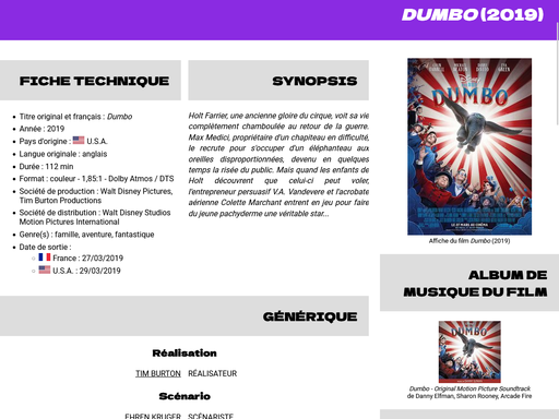 Capture d'écran d'une page d'un film du site timburton.rp84.fr