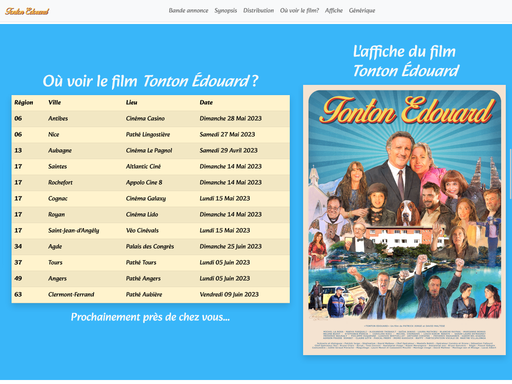 Capture d'écran de la page des prochaines séances cinéma du site tontonedouard.d52.fr
